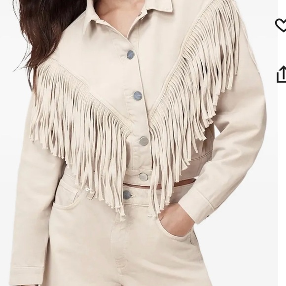 All Saints Marlene Fringe  Denim Jacket - Stone, US size 12 - Picture 1 of 4